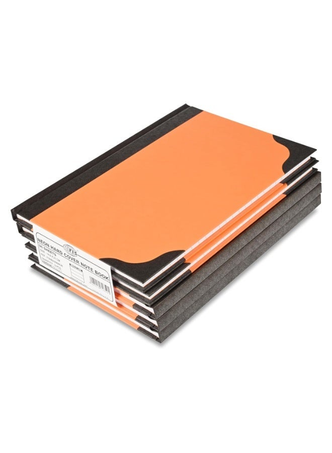 FIS® Hard Cover Notebook, A5 Size(148x210mm), 96 Sheets, Single Line Ruling with Black Spine and Corners, Packet of 5 Pieces, Neon Orange Color-FSNBA596NOR - Image 1